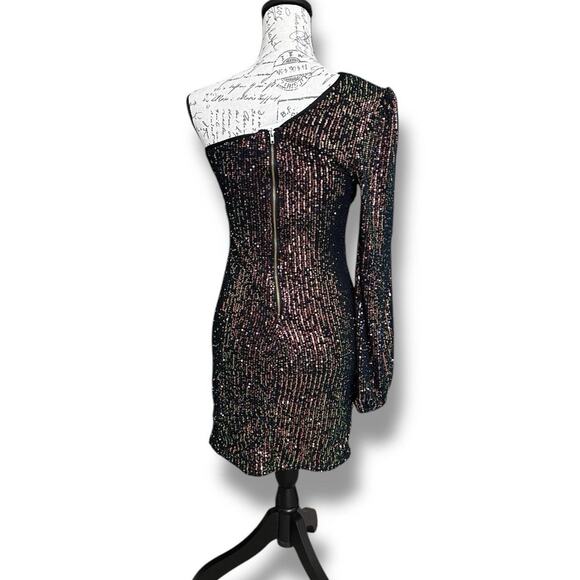 Cefian Navy Blue Sparkle Sequin One Shoulder Dress Medium NWT - Picture 3 of 5